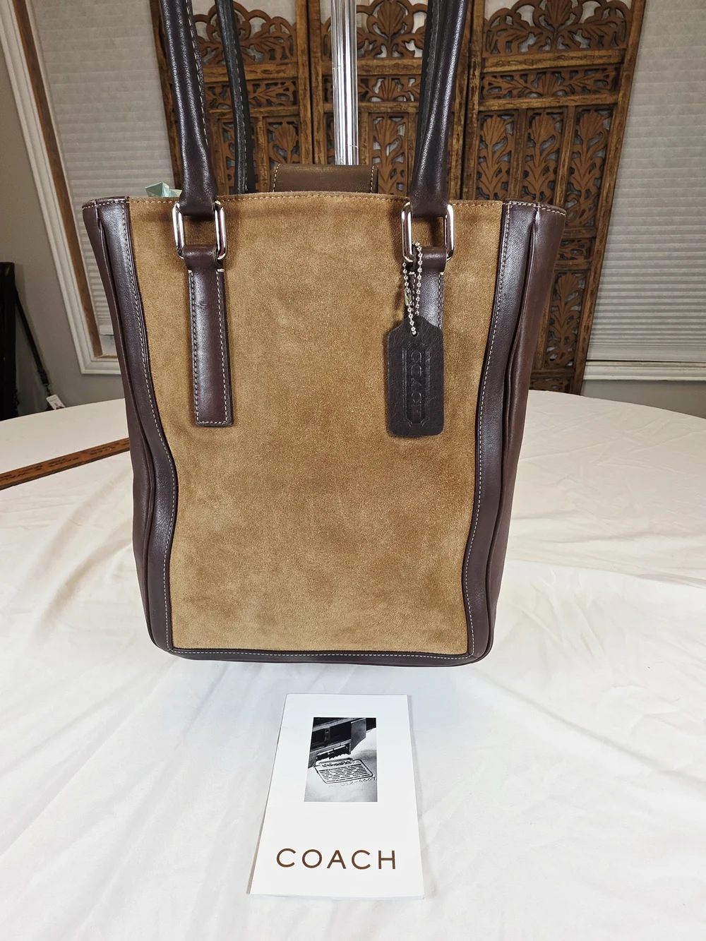 Vintage Coach 9424 Suede Leatgher Tote Brown Camel Y2K Made in Costa Rica